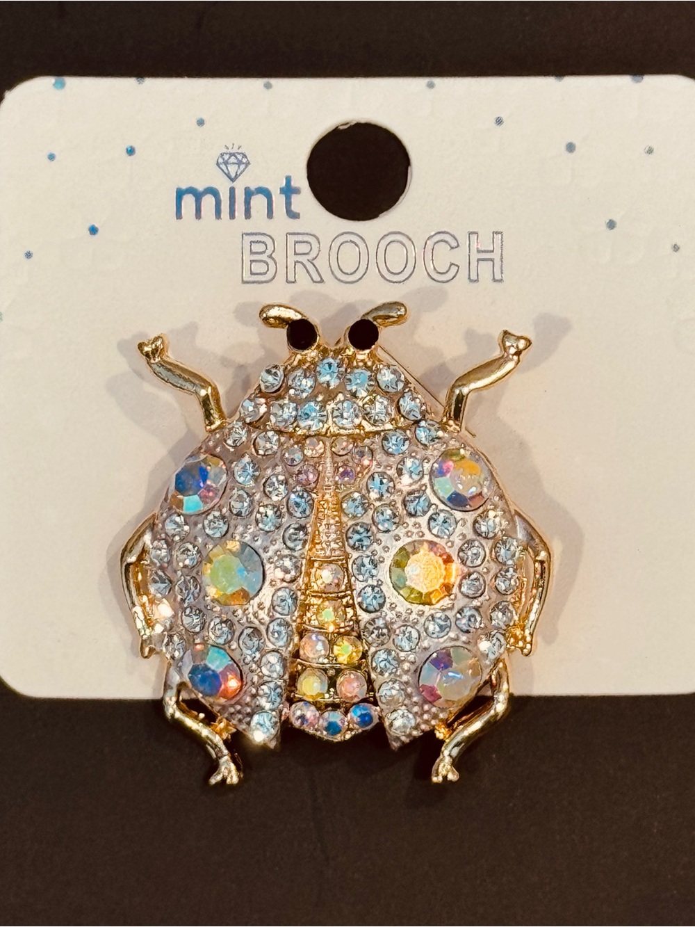 Mint Gold-Tone Ladybug Brooch Clear & Iridescent Crystal Insect Pin NWT